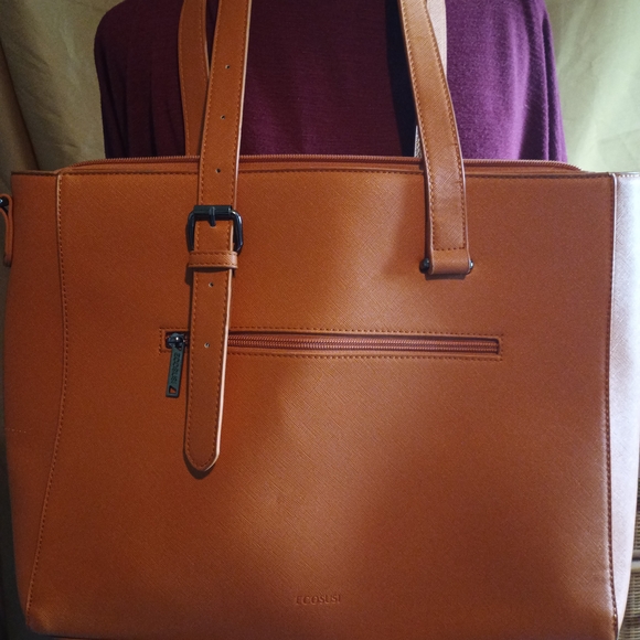Tan Leather Tote Bag with Structured Design - Picture 1 of 7